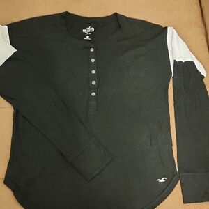 Hollister Black Long Sleeve Henley with White Accents